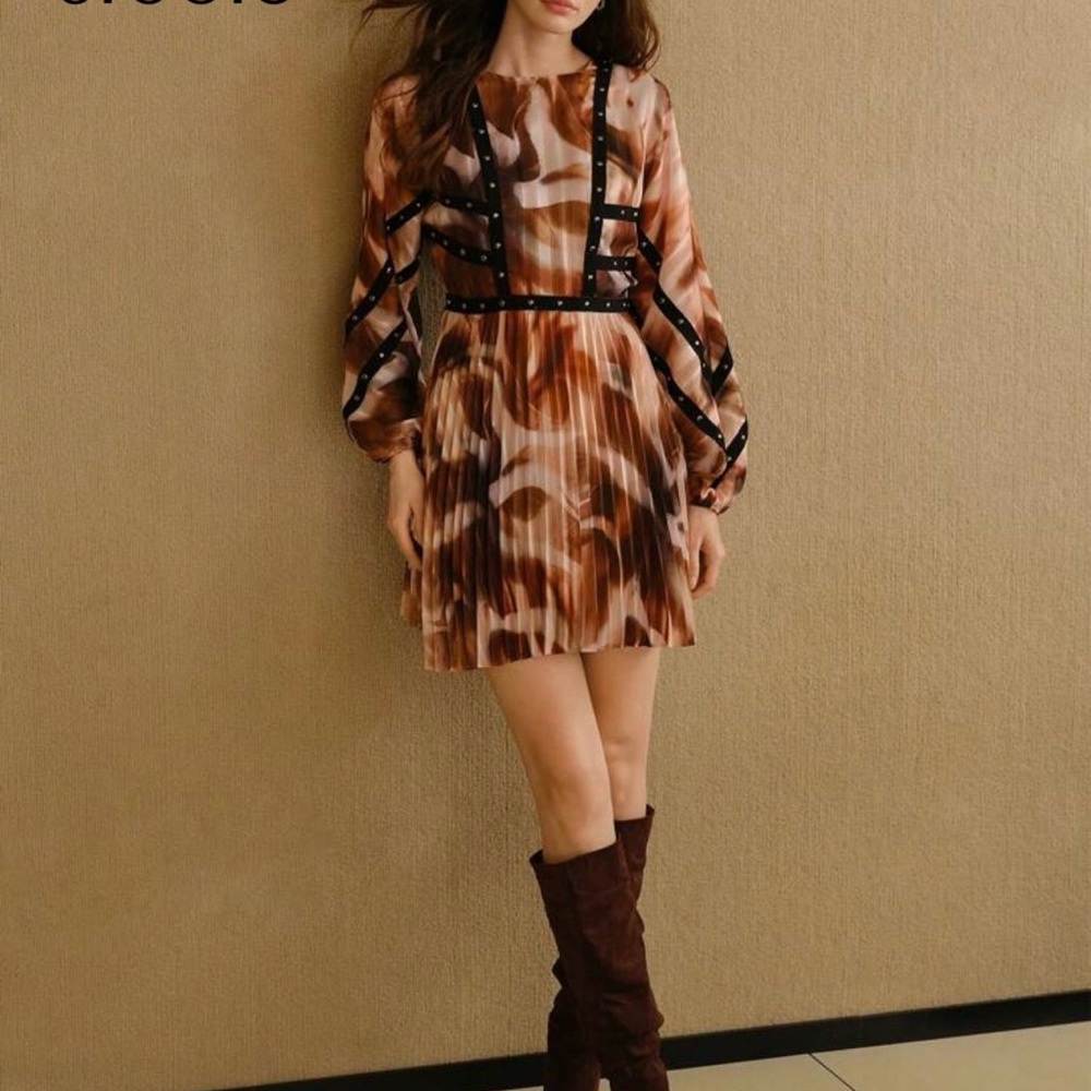 Chic Long Sleeve Patterned Dress
